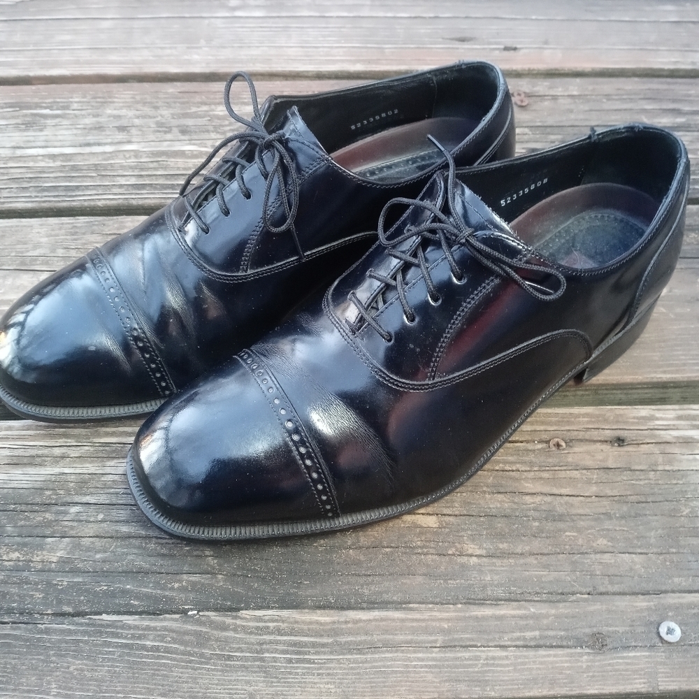 Florsheim Mens Oxford Black Leather Cap Toe Lace Up Shoes Size 10.5 3E. 255pem